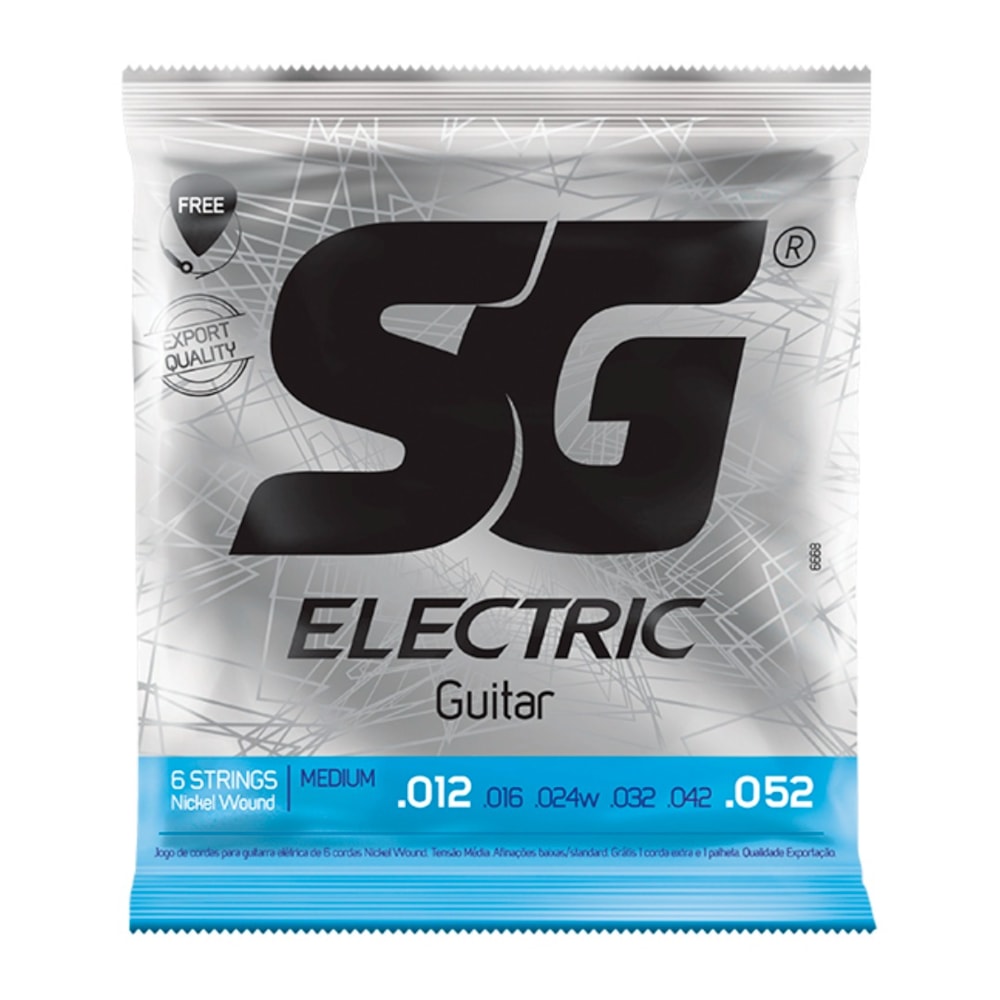 Encordoamento para Guitarra SG 6668 Medium 0.012 C/ Palheta e 1ª Extra