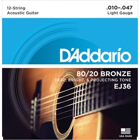 Encordoamento para Violao D'Addario EJ36 12-String Light 0.010