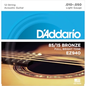Encordoamento Para Violao D'Addario EZ940 12-String Light 0.010 Encordoamento Para Violao D'Addario EZ940 12-String Light 0.010