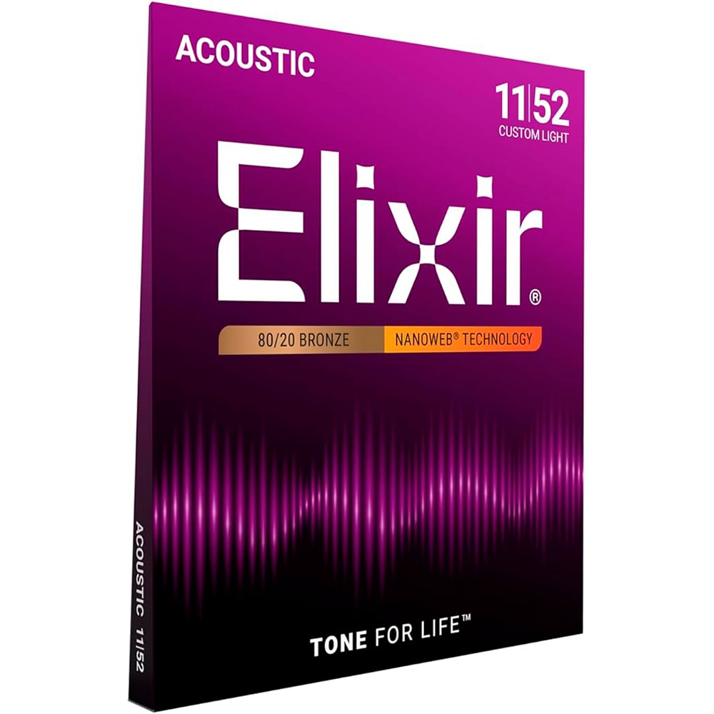 Encordoamento para Violão Elixir Nanoweb Phosphor Bronze Custom Light .011-.052  - 16027