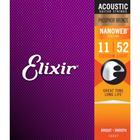 Encordoamento para Violão Elixir Nanoweb Phosphor Bronze Custom Light .011-.052  - 16027 Encordoamento para Violão Elixir Nanoweb Phosphor Bronze Custom Light .011-.052  - 16027