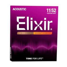 Encordoamento para Violão Elixir Nanoweb Phosphor Bronze Custom Light .011-.052  - 16027