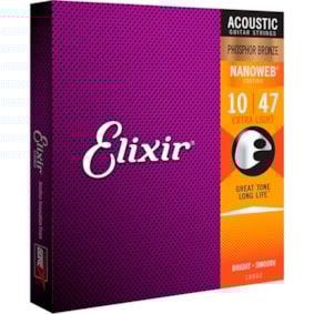Encordoamento para Violão Elixir Nanoweb Phosphor Bronze Extra Light .010-.047  - 16002 Encordoamento para Violão Elixir Nanoweb Phosphor Bronze Extra Light .010-.047  - 16002
