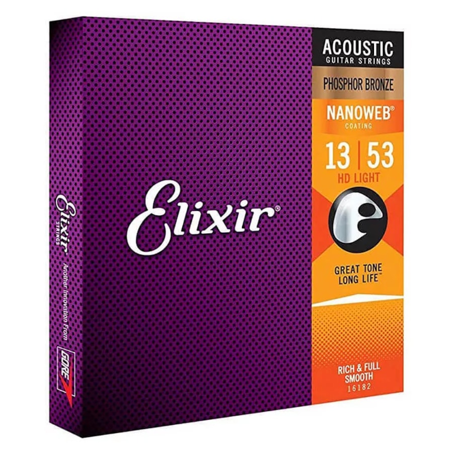 Encordoamento para Violão Elixir Nanoweb Phosphor Bronze HD Light .013-.053  - 16182