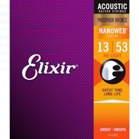 Encordoamento para Violão Elixir Nanoweb Phosphor Bronze HD Light .013-.053  - 16182 Encordoamento para Violão Elixir Nanoweb Phosphor Bronze HD Light .013-.053  - 16182