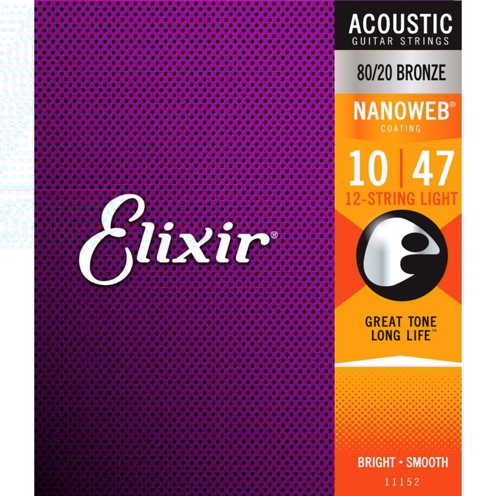 Encordoamento para Violão Elixir Nanoweb Phosphor Bronze Light .010-.047 - 12 Cordas  - 11152