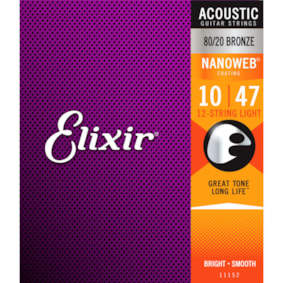 Encordoamento para Violão Elixir Nanoweb Phosphor Bronze Light .010-.047 - 12 Cordas  - 11152 Encordoamento para Violão Elixir Nanoweb Phosphor Bronze Light .010-.047 - 12 Cordas  - 11152