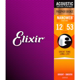 Encordoamento para Violão Elixir Nanoweb Phosphor Bronze Light .012-.053  - 16052 Encordoamento para Violão Elixir Nanoweb Phosphor Bronze Light .012-.053  - 16052