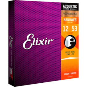 Encordoamento para Violão Elixir Nanoweb Phosphor Bronze Light .012-.053  - 16052