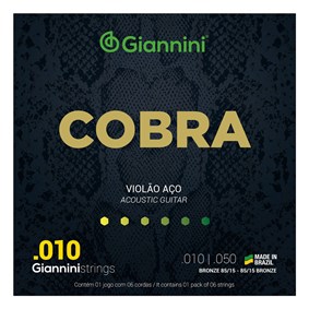 Encordoamento para Violão Giannini GEEFLE Série Cobra de Aço 85/15 0.010