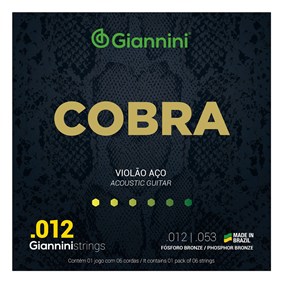 Encordoamento para Violão Giannini GEEFLKSF Série Cobra de Aço Fósforo Bronze 0.012
