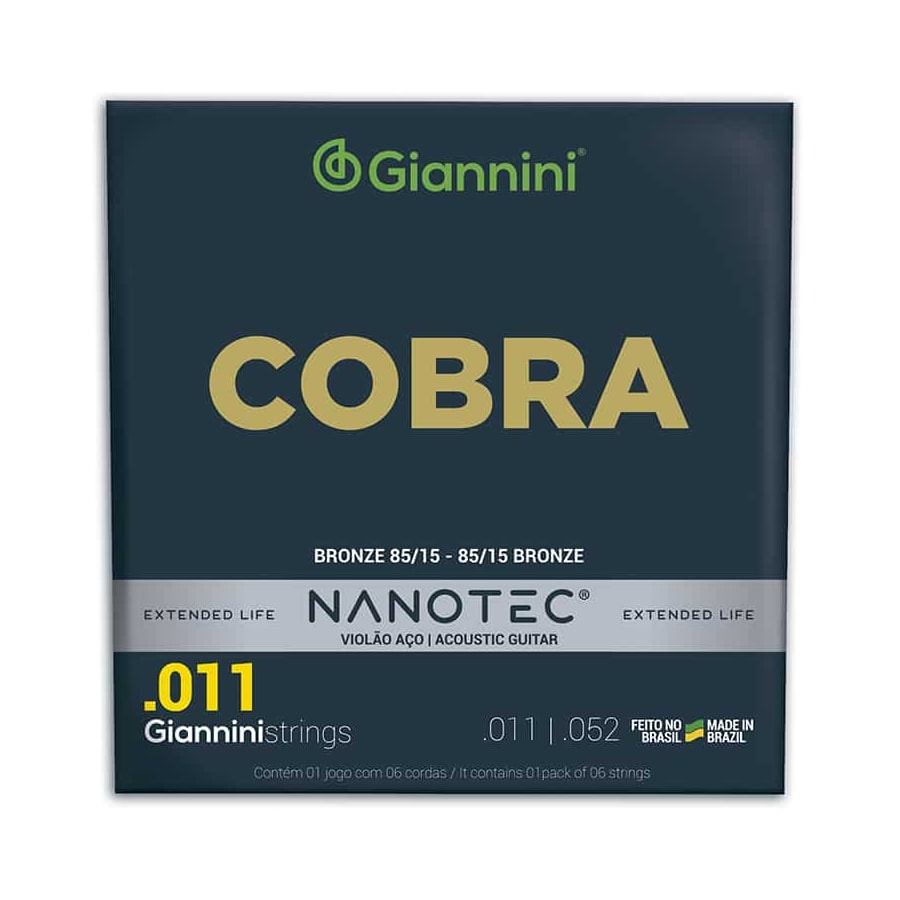 Encordoamento para Violão Giannini Nanotec Cobra Aço .011-.052 Encordoamento para Violão Giannini Nanotec Cobra Aço .011-.052