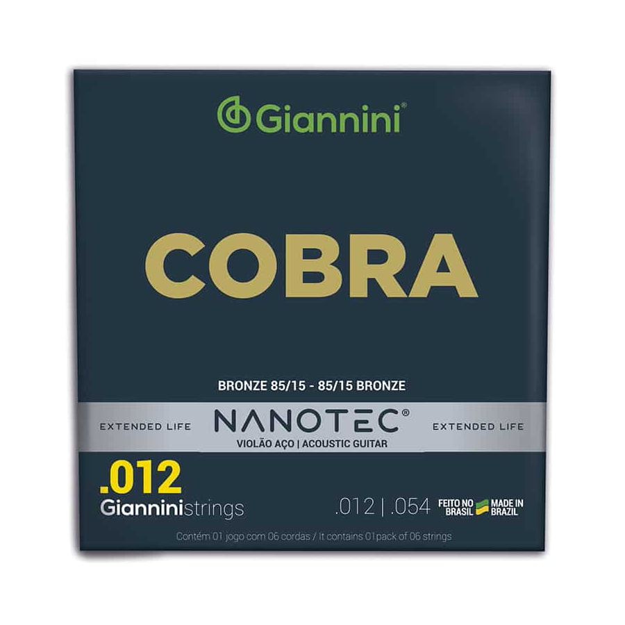 Encordoamento para Violão Giannini Nanotec Cobra Aço .012-.054 Encordoamento para Violão Giannini Nanotec Cobra Aço .012-.054