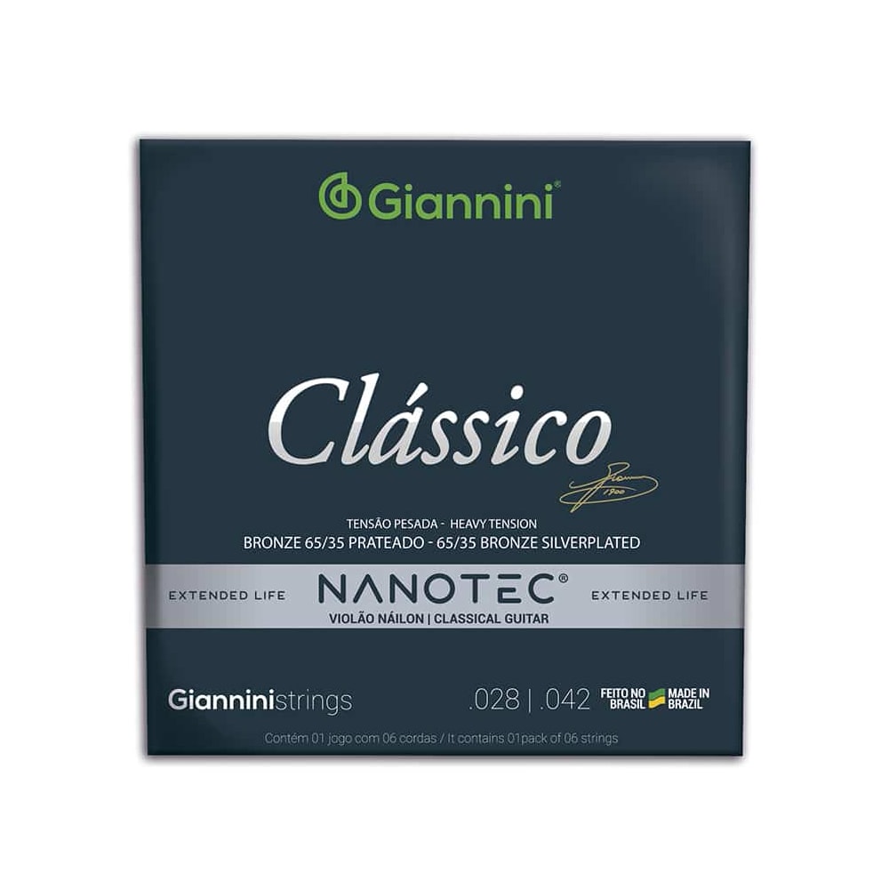 Encordoamento para Violão Náilon 6 Cordas Giannini Nanotec Clássico Bronze Pesada .028-.042