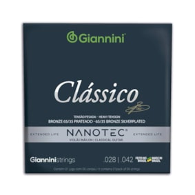 Encordoamento para Violão Náilon 6 Cordas Giannini Nanotec Clássico Bronze Pesada .028-.042