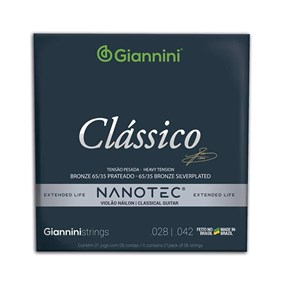 Encordoamento para Violão Náilon 6 Cordas Giannini Nanotec Clássico Bronze Pesada .028-.042