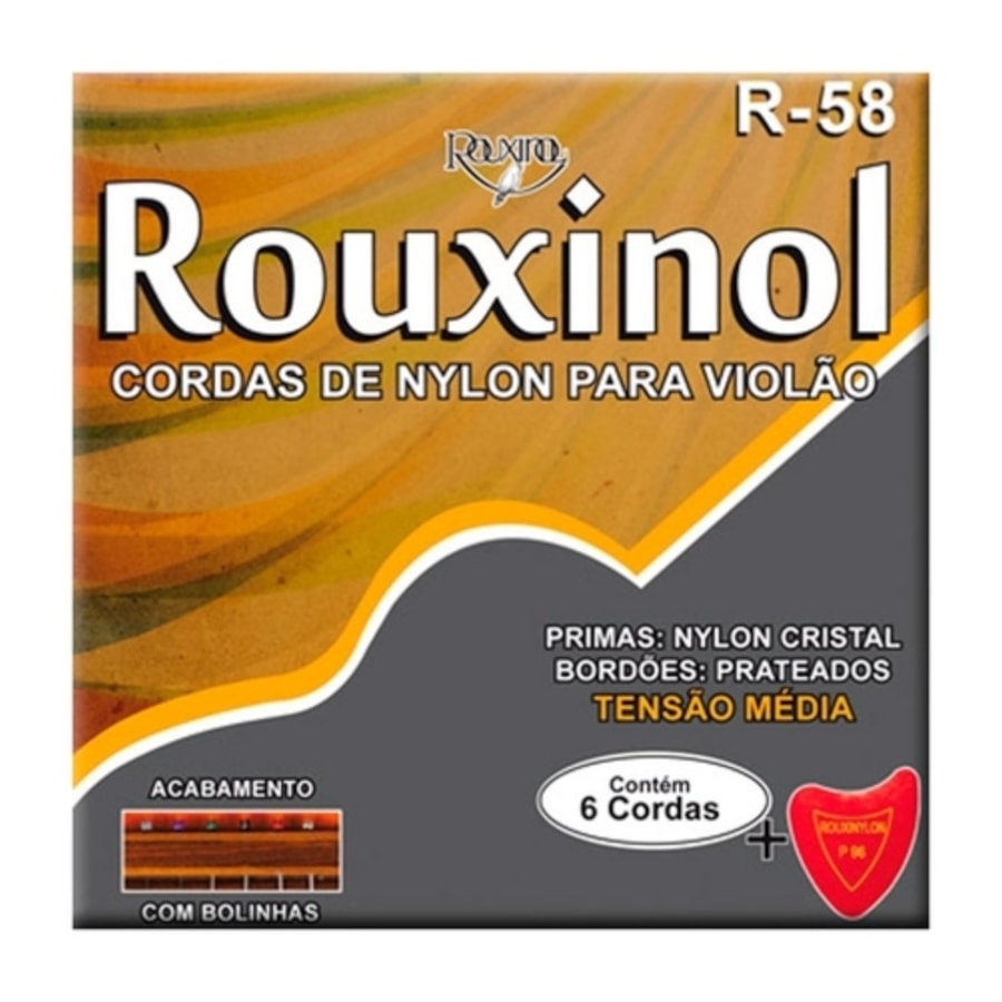 Encordoamento para Violão Rouxinol 6 Cordas de Nylon c/ Bolinha 0.28 - 0.43