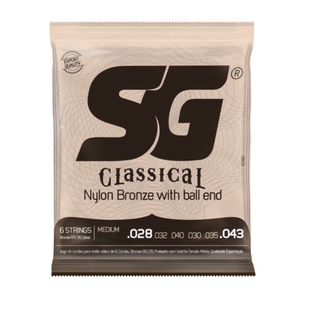 Encordoamento para Violão SG de Nylon Classical Nylon Bronze Medium C/Bolinha - Tensão Média