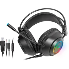 Fone De Ouvido Gamer Fortrek Crusader Headset  P2 + USB RGB Preto