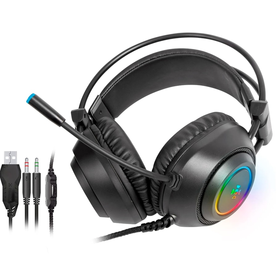 Fone De Ouvido Gamer Fortrek Crusader Headset  P2 + USB RGB Preto