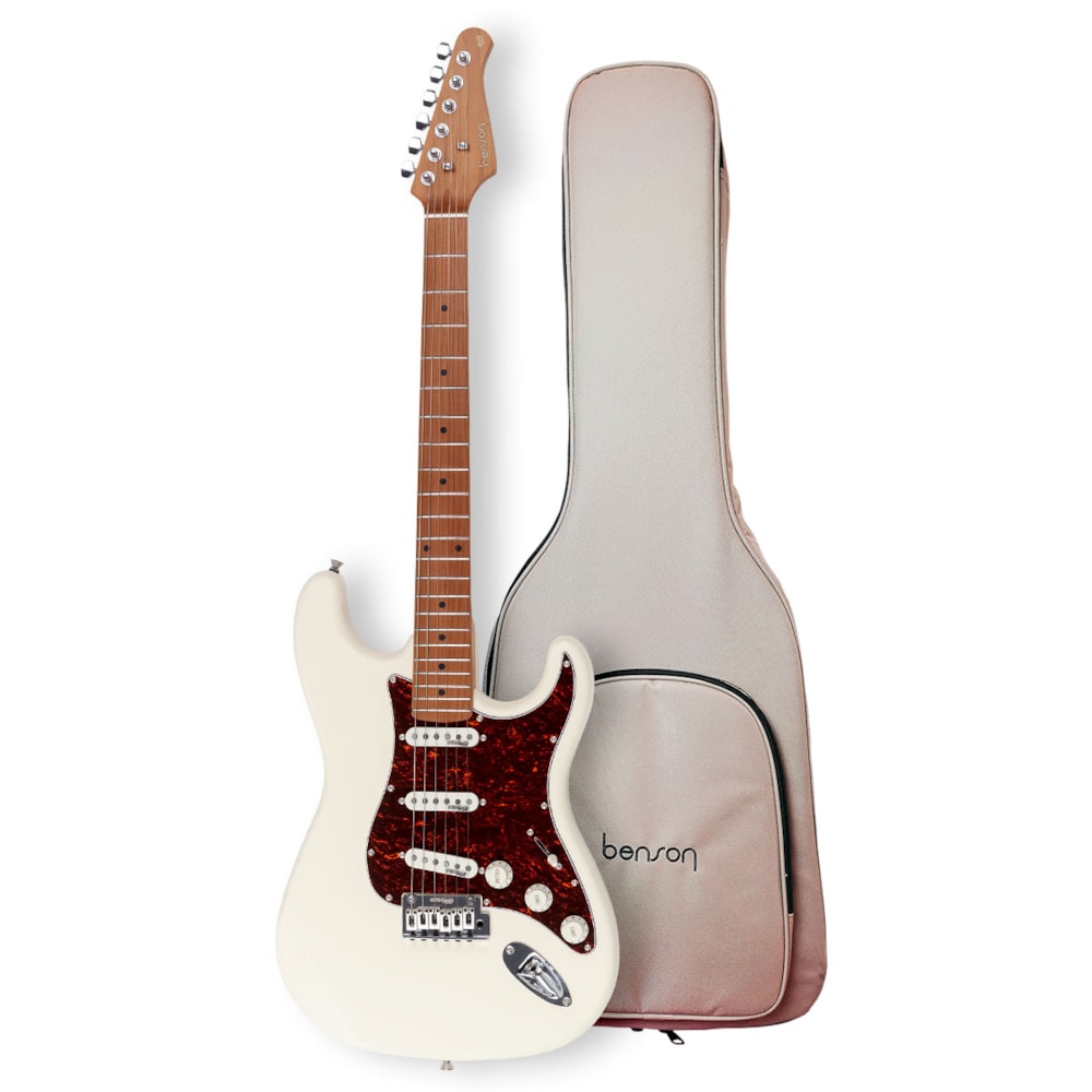 Guitarra Benson Stratocaster Hardy Series 901 Olympic White Escudo Tortoise Com Bag