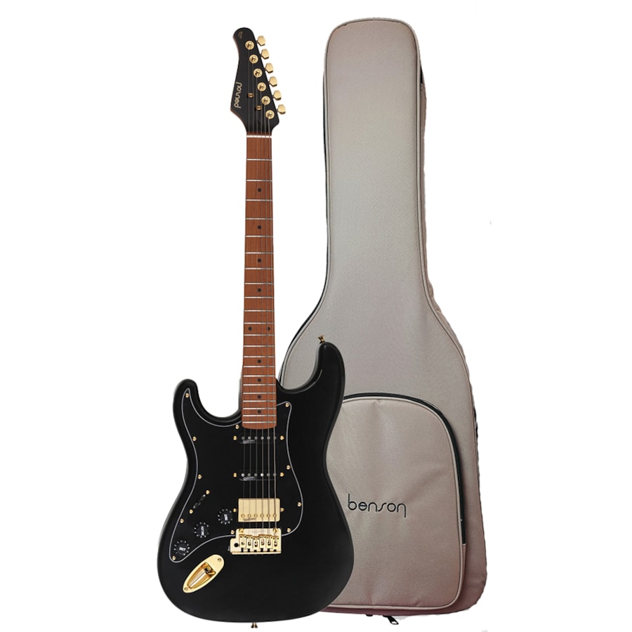 Guitarra Benson Stratocaster Hardy Series S 902 BK HM Gold LH Black Canhota C/ Bag