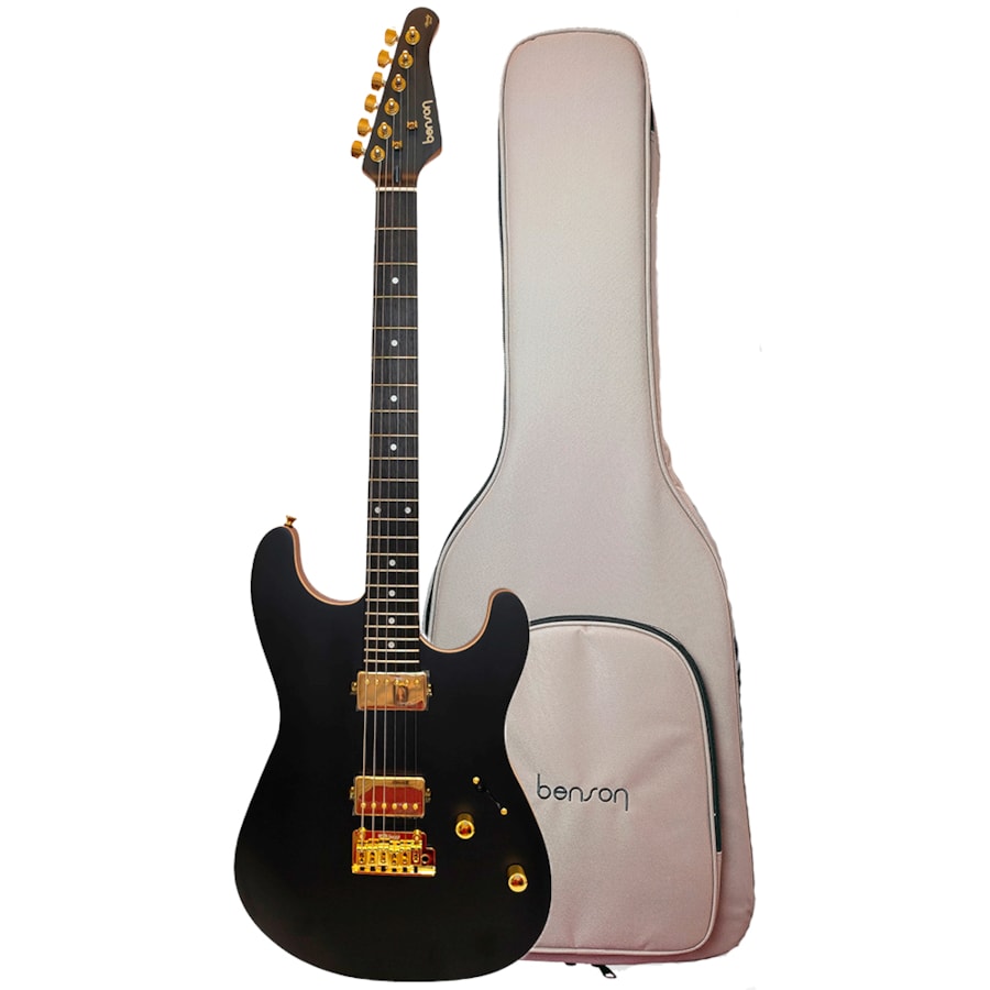 Guitarra Benson Superstrato Hardy Series Modern BKS Black Satin Gold Com Bag