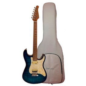 Guitarra Benson Superstrato Hardy Series Modern BLB Black Light Blue Brilhoso Com Bag