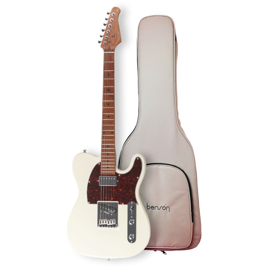 Guitarra Benson Telecaster Hardy Series HS 905 Olympic White Escudo Tortoise Com Bag Guitarra Benson Telecaster Hardy Series HS 905 Olympic White Escudo Tortoise Com Bag