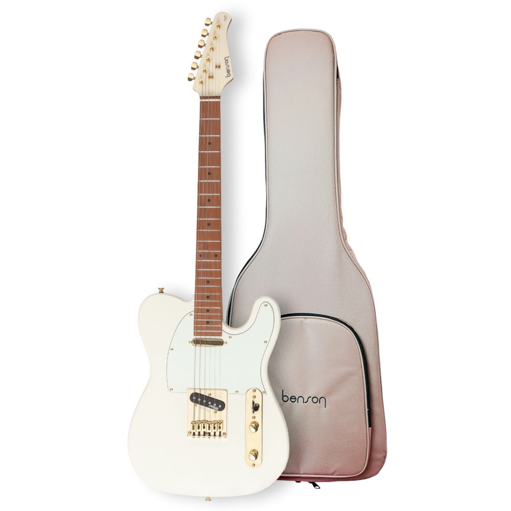 Guitarra Benson Telecaster Hardy Series SS 904 Olympic White Gold Escudo Branco Com Bag