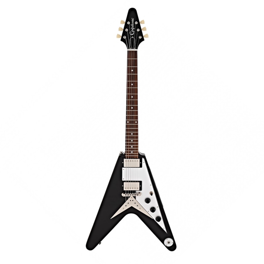 Guitarra Epiphone Flying V Original Series Ebony Preta C/ Escudo Branco e Escala Escura Guitarra Epiphone Flying V Original Series Ebony Preta C/ Escudo Branco e Escala Escura