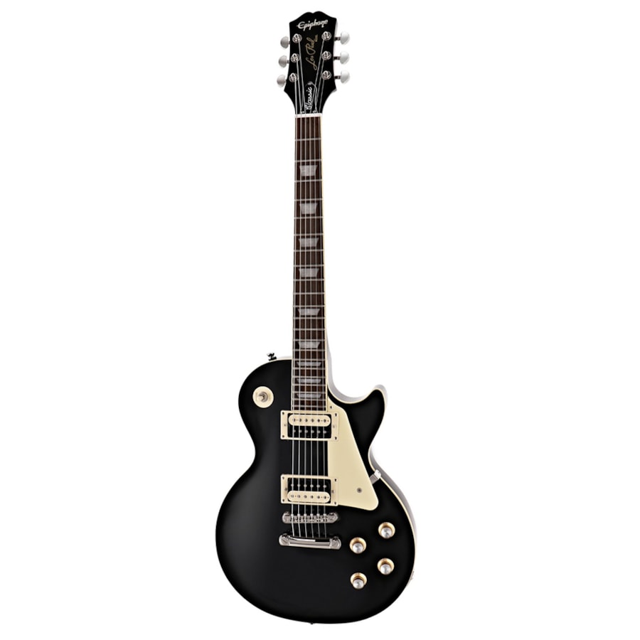 Guitarra Epiphone Les Paul Classic Worn Modern Series Worn Ebony Preta C/ Escudo Creme e Escala Escura Guitarra Epiphone Les Paul Classic Worn Modern Series Worn Ebony Preta C/ Escudo Creme e Escala Escura
