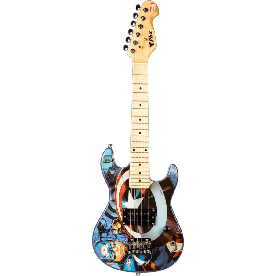 Guitarra Infantil PHX GMC-K2 Capitão América Linha Marvel Stratocaster Estampada Guitarra Infantil PHX GMC-K2 Capitão América Linha Marvel Stratocaster Estampada