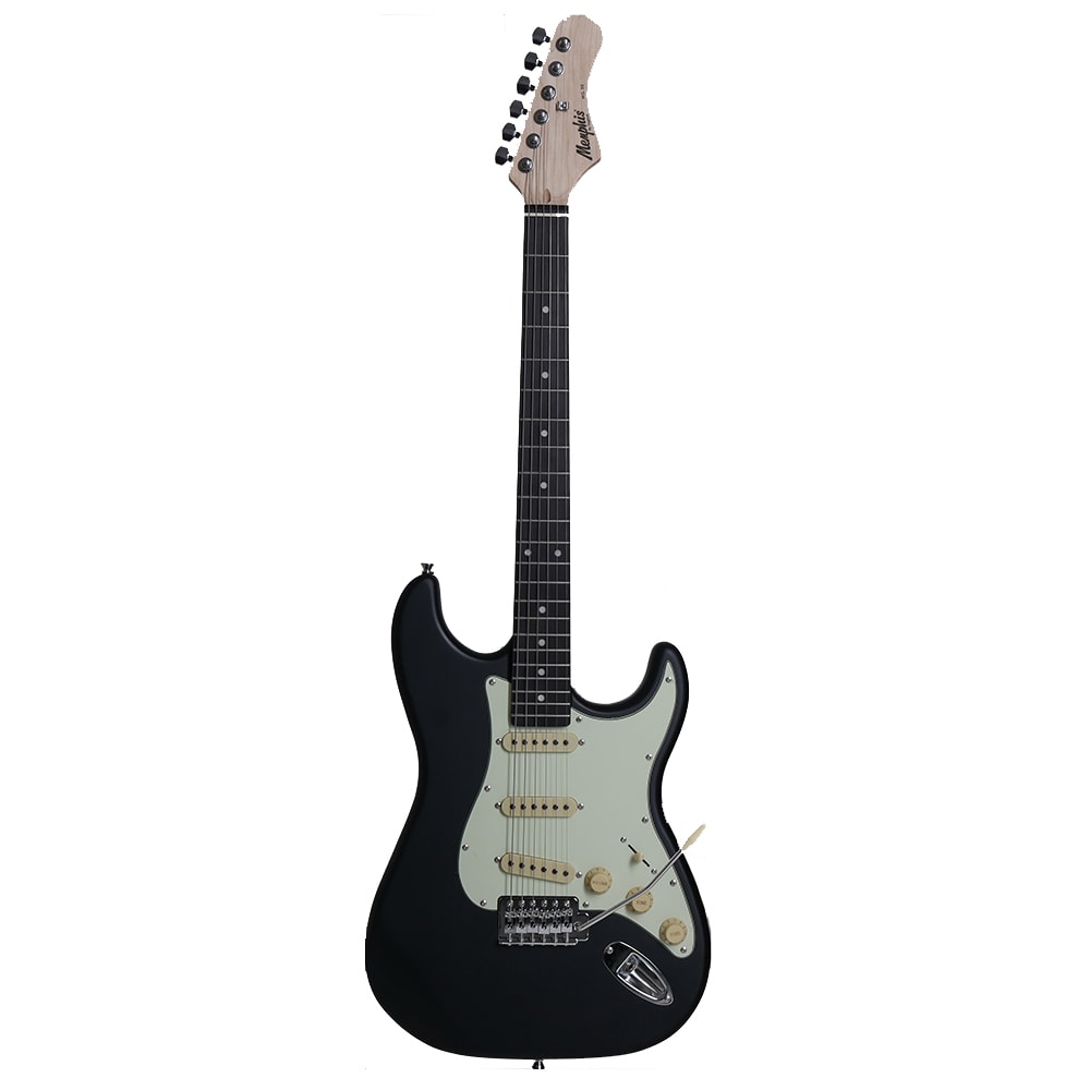 Guitarra Memphis by Tagima MG-30 BKS E/TT Memphis Series Stratocaster Preta Fosca C/ Escudo Tortoise e Escala Escura
