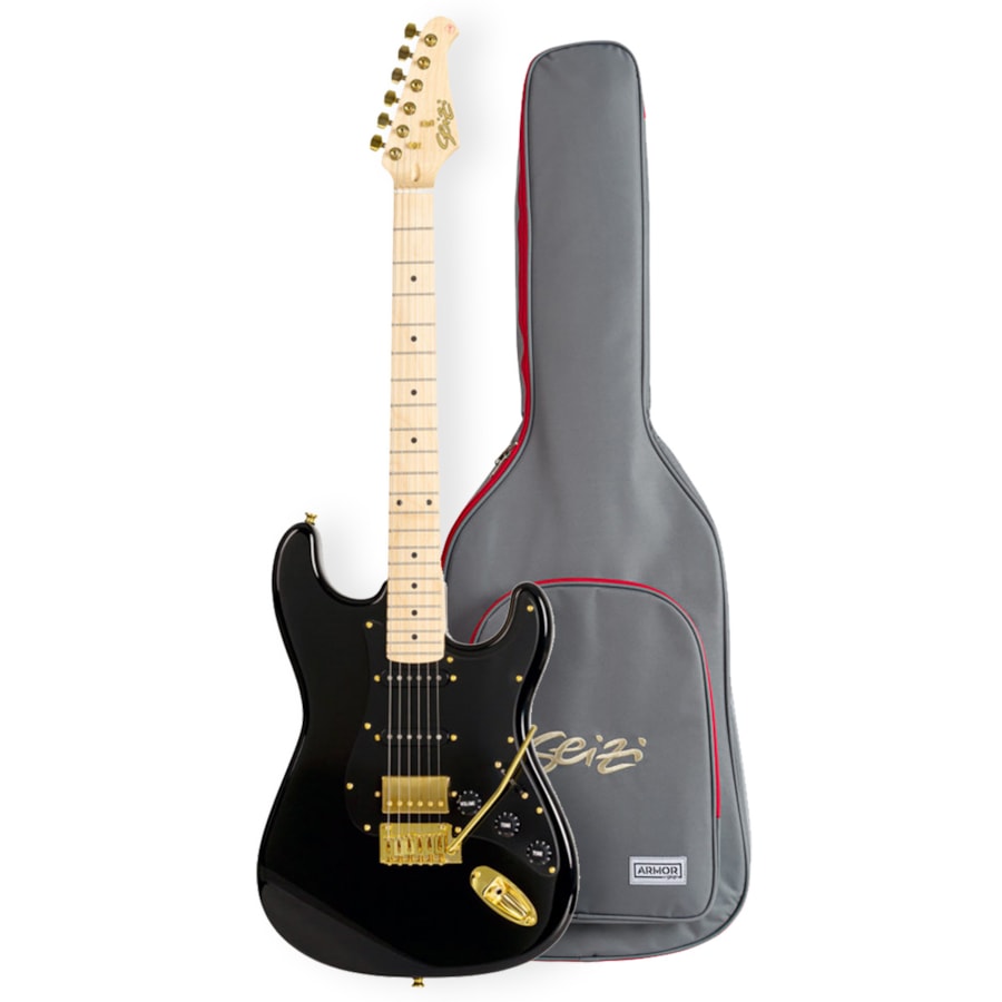 Guitarra Seizi Budokan Black Gold C/BK Preta Linha Vintage Superstrato com Bag