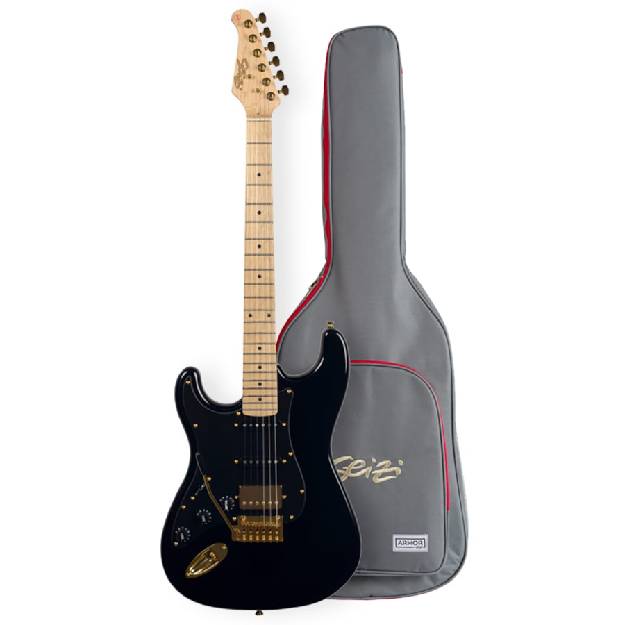 Guitarra Seizi Budokan Canhota Black Gold C/BK Preta Linha Vintage Superstrato com Bag Guitarra Seizi Budokan Canhota Black Gold C/BK Preta Linha Vintage Superstrato com Bag