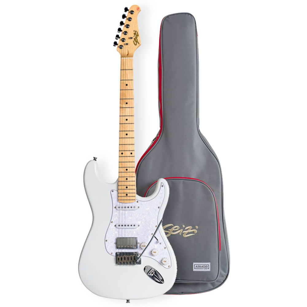 Guitarra Seizi Budokan White Maple HSS C/PW Branca Linha Vintage Superstrato com Bag