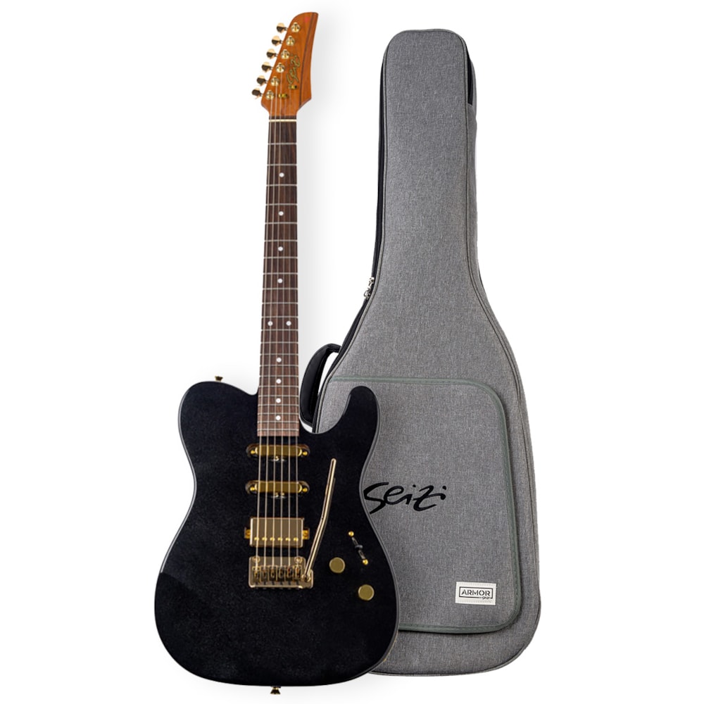Guitarra Seizi Katana Sakura Pearl Black Gold C/ Bag