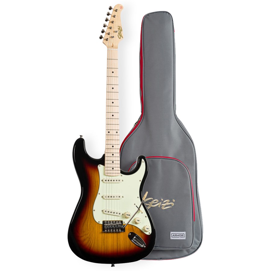 Guitarra Seizi Shinobi Ash SSS C/WH Linha Vintage Stratocaster Sunburst C/ Escala Clara e Escudo Branco