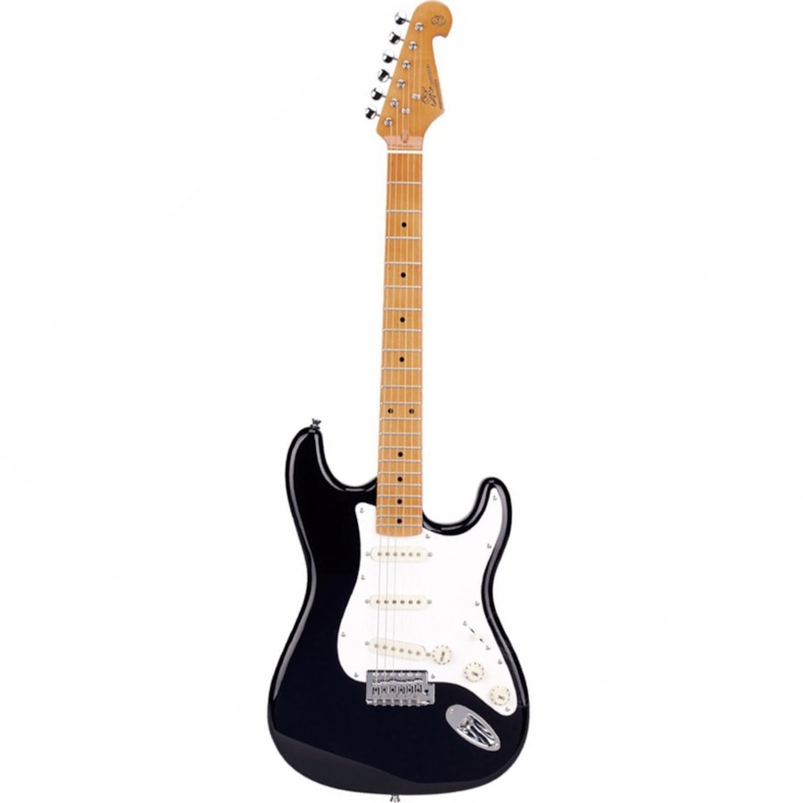 Guitarra SX SST/ASH/TBK Ash Series Stratocaster Preta C/ Escudo Branco Perolado