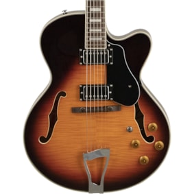 Guitarra Tagima Jazz 1900 VSB E/BK Jazz n Blues Series Semiacústica Vintage Sunburst c/ Escala Escura e Escudo Preto c/ Case Guitarra Tagima Jazz 1900 VSB E/BK Jazz n Blues Series Semiacústica Vintage Sunburst c/ Escala Escura e Escudo Preto c/ Case