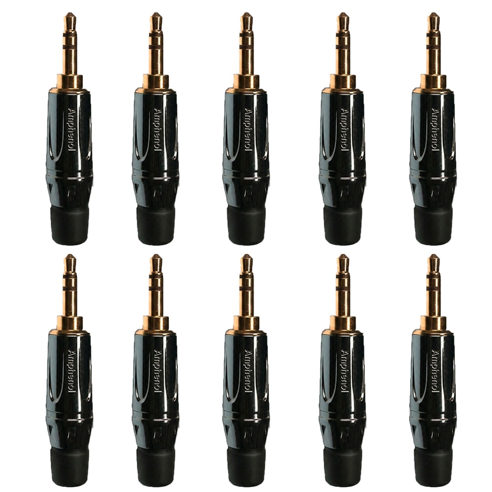 Kit 10 Conectores Amphenol P2 Stereo KS3PC AU Banhado a Ouro Profissional
