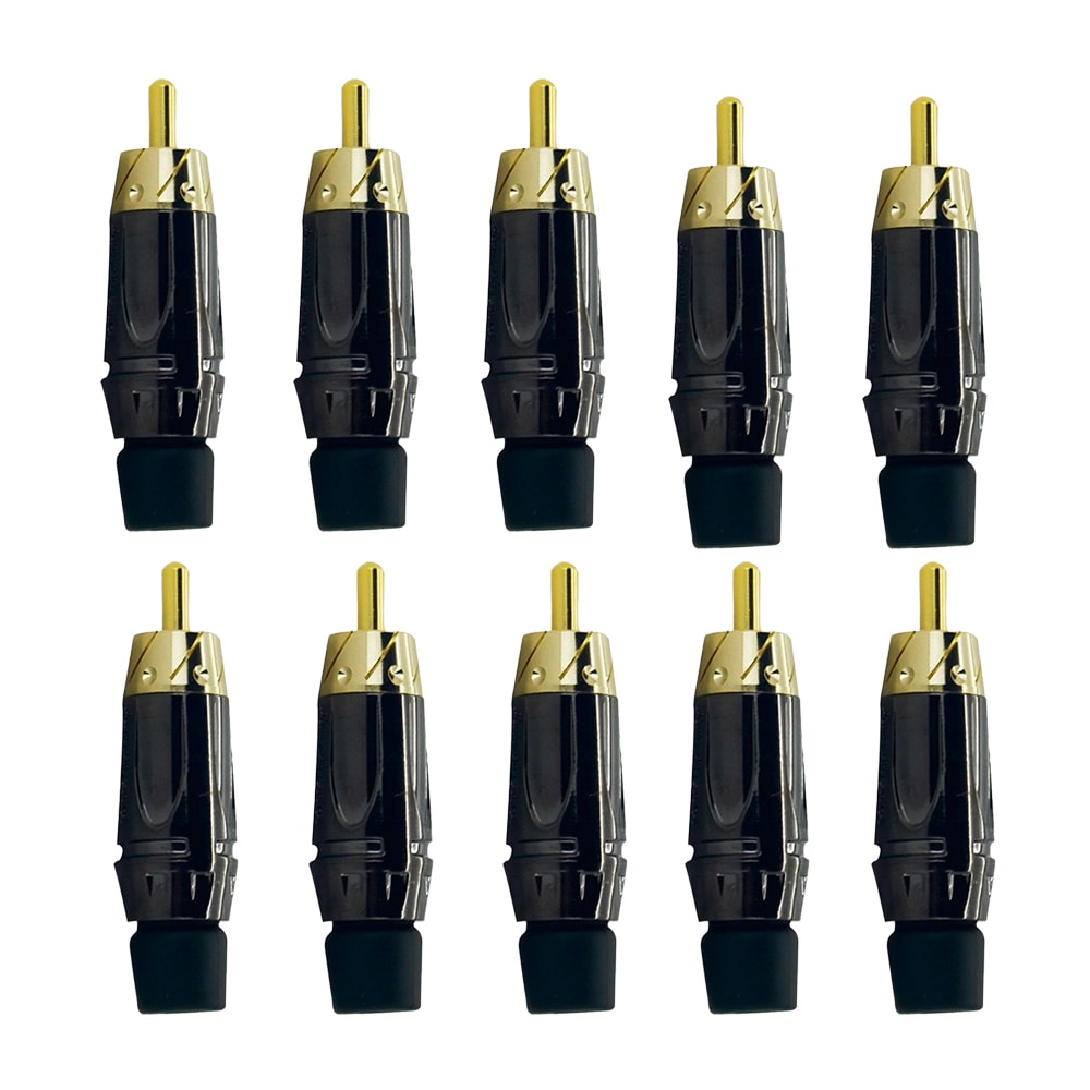 Kit 10 Conectores Amphenol RCA Macho ACPL CBK Preto Banhado a Ouro Profissional