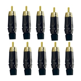 Kit 10 Conectores Amphenol RCA Macho ACPL CBK Preto Banhado a Ouro Profissional