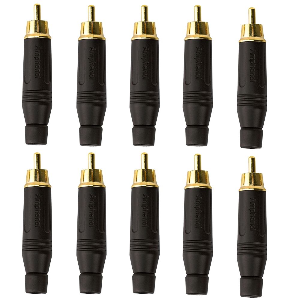 Kit 10 Conectores Amphenol RCA Macho ACPR BLK Preto Banhado a Ouro Profissional