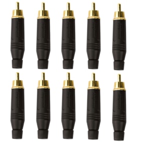Kit 10 Conectores Amphenol RCA Macho ACPR BLK Preto Banhado a Ouro Profissional