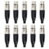 Kit 10 Conectores Amphenol XLR Fêmea AC3F 3 Polos Preto
