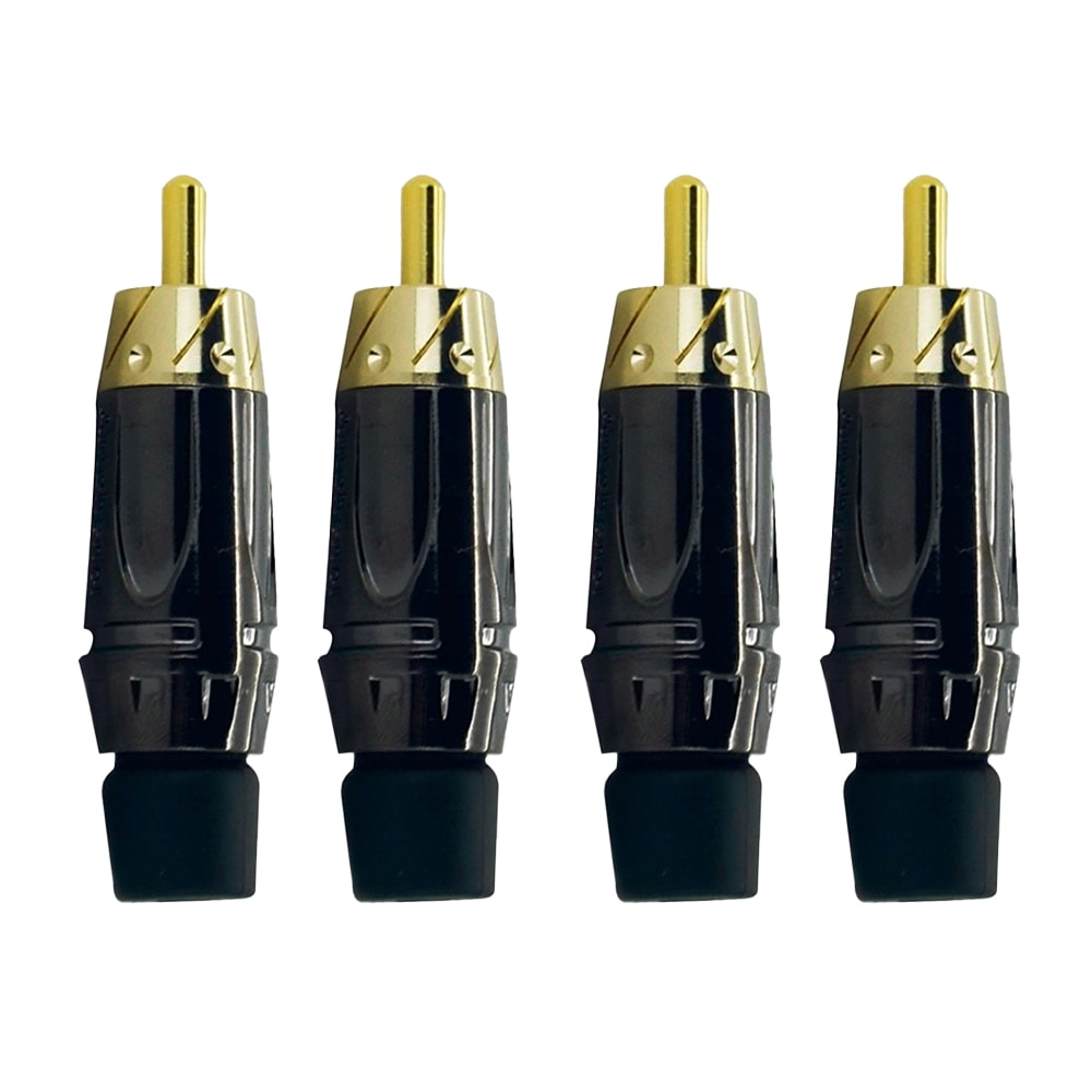 Kit 4 Conectores Amphenol RCA Macho ACPL CBK Preto Banhado a Ouro Profissional