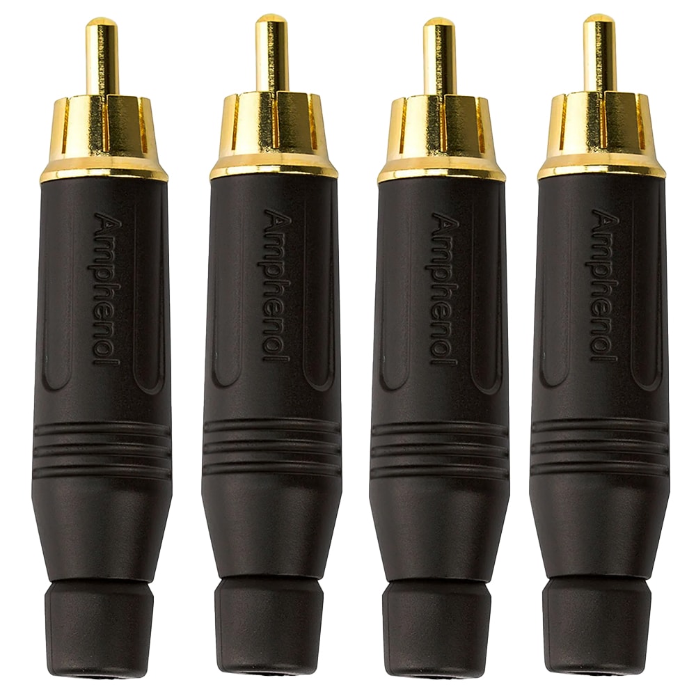 Kit 4 Conectores Amphenol RCA Macho ACPR BLK Preto Banhado a Ouro Profissional
