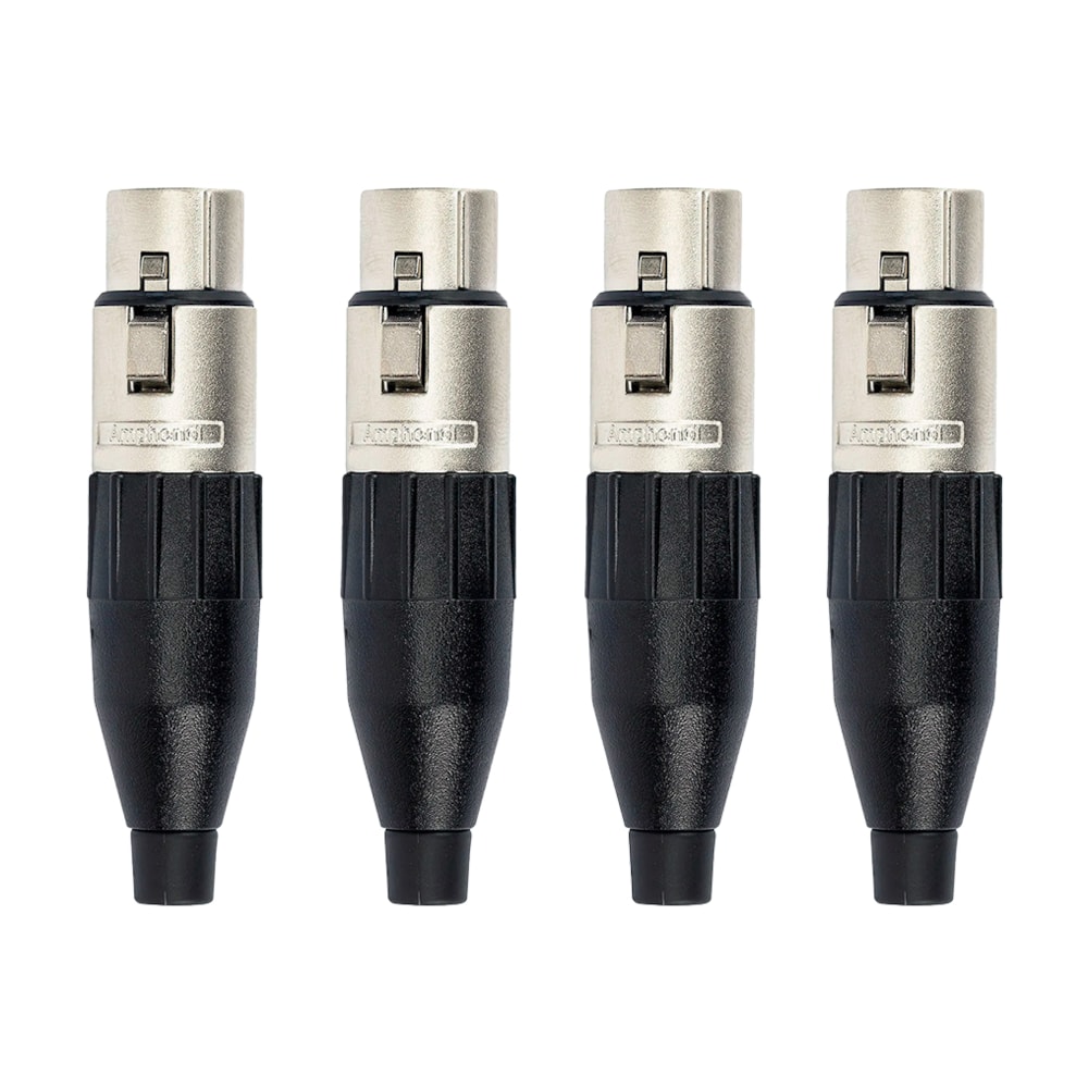 Kit 4 Conectores Amphenol XLR Fêmea AC3F 3 Polos Preto